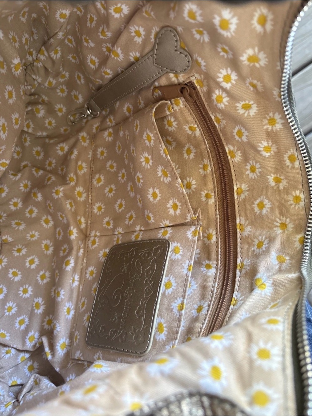 BRIGHTON KODIAK HOBO 4 Pocket Tote Bronze metallic Leather Fringed Heart Purse - Picture 6 of 15